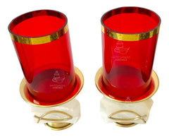 Candeleros De Mesa Para Altar Con Vaso Rojo Piedra Concava Dorado