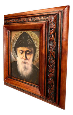 Cuadro San Charbel Madera De Pino 22x19 Cm Color Nogal Color Nogal