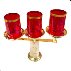 Candeleros De Tres Luces (2 Piezas) Cuadrados Con Pantallas Simbolo P Crismon Pantallas Rojas
