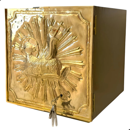 Sagrario de doble puerta con expositor del Santísimo, modelo Cordero, hecho a mano en México