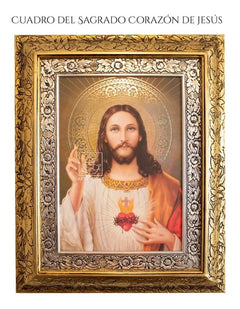 Cuadro Del Sagrado Corazon De Jesus 60x47 Cm Combinado Oro Y Plata Oro Y Plata