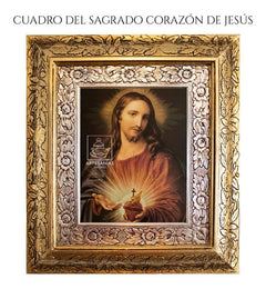 Cuadro Sagrado Corazon De Jesus 45x40 Cm Combinado Oro Y Plata Oro Y Plata