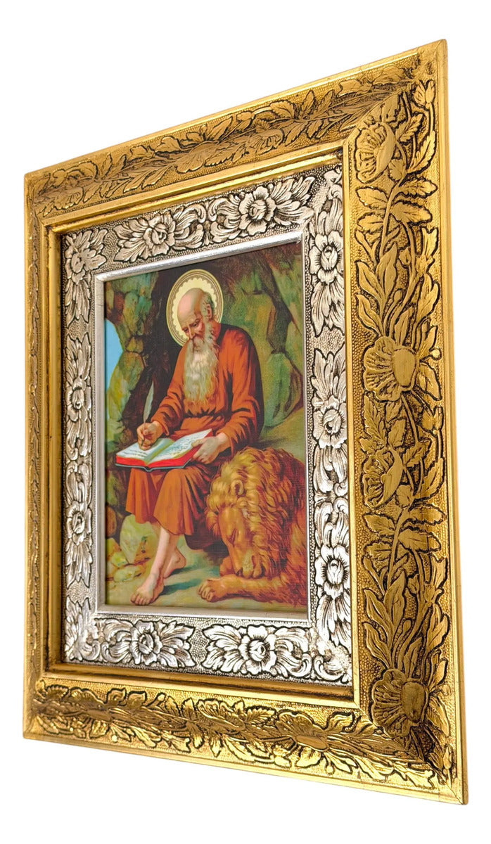 Saint Jerome Wood Framed Picture 45x40 cm, Gold & Silver