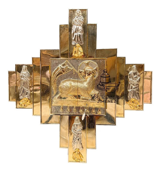 Sagrario de 40x40 cm con 4 evangelistas, resplandor de 110 cm y expositor, hecho a mano en México