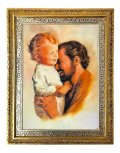 Cuadro San Jose Y El Niño Jesús 90x70 Cm C1 Combinado Oro Y Plata Oro Y Plata
