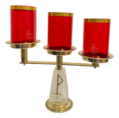 Candeleros De Tres Luces (2 Piezas) Piramidal Con Pantallas Rojo