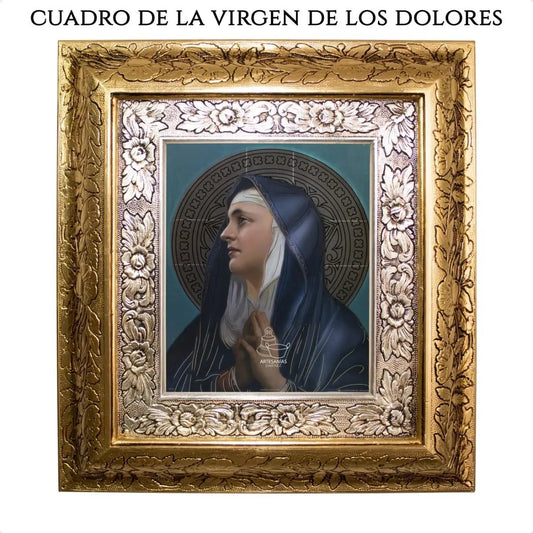 Cuadro de la Virgen de los Dolores, 45x40 cm, acabado combinado oro y plata
