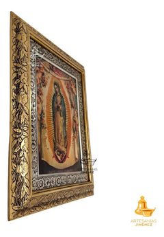 Cuadro Virgen De Guadalupe Con Angeles 60x47 Cm Combinado Oro Y Plata Oro Y Plata