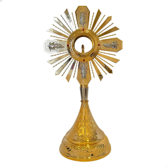 Custodia del Santísimo de 65 cm, modelo manto sagrado, con baño de oro, hecha a mano en México