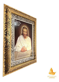 Cuadro Divino Maestro Jesus 60x47 Cm Combinado Oro Y Plata Oro Y Plata