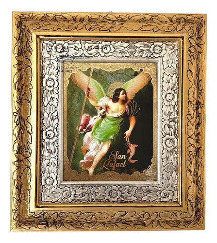 Cuadro Arcangel San Rafael 45x40 Cm Combinado Oro Y Plata Oro Y Plata