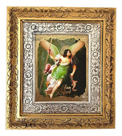 Cuadro Arcangel San Rafael 45x40 Cm Combinado Oro Y Plata Oro Y Plata