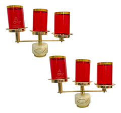 Candeleros De Tres Luces (2 Piezas) Cuadrados Con Pantallas Cruz Y Pez