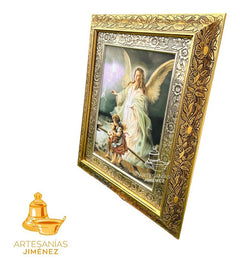 Cuadro Angel De La Guarda 60x47 Cm Combinado Oro Y Plata Oro Y Plata