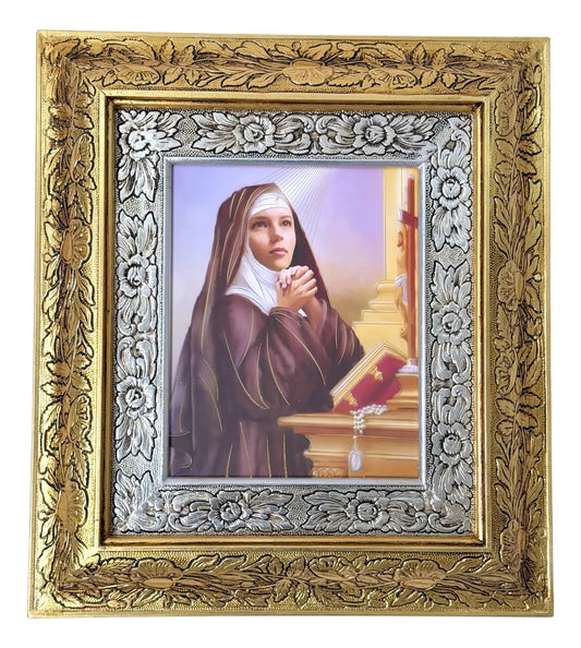 Cuadro de madera de Santa Rita, 45x40 cm, acabado combinado oro y plata, hecho a mano en México