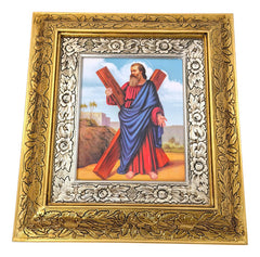 Cuadro De Madera 45x40 Cm San Andres Apostol Oro Y Plata