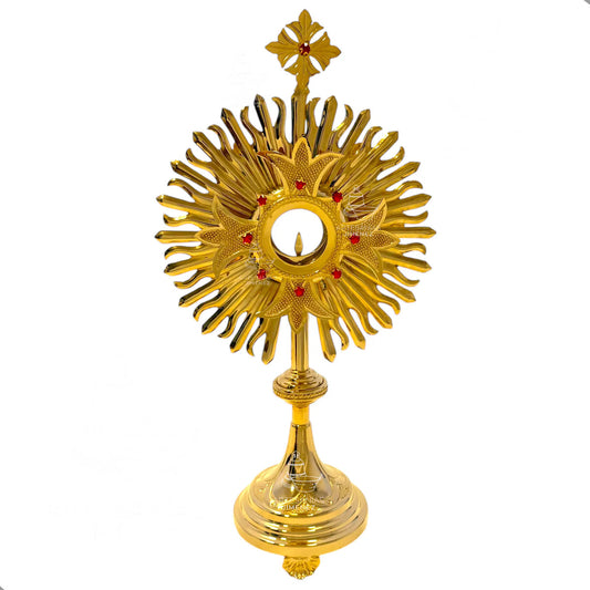 Custodia eucarística del Santísimo modelo perlada de 46 cm, en latón con baño de oro, hecha a mano en México