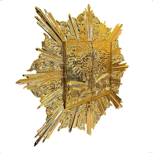 Sagrario modelo Siervos de 40x40 cm con resplandor de 90 cm y baño de oro, hecho a mano en México