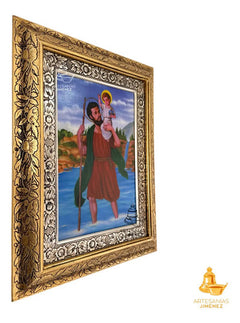 Cuadro San Cristobal 60x47 Cm Combinado Oro Y Plata Oro Y Plata