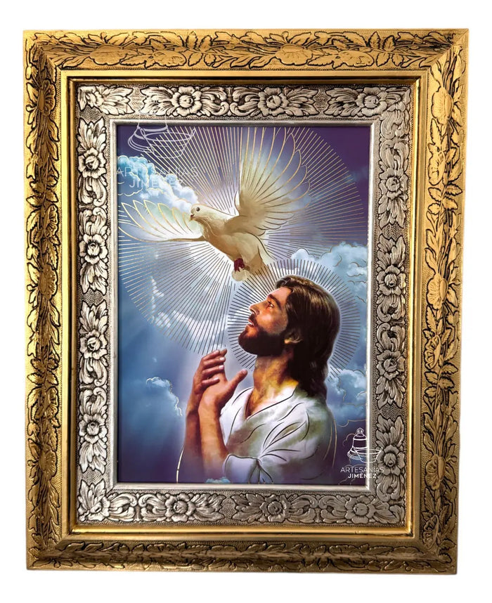 Christ Holy Spirit Framed Picture 60x47 cm Gold & Silver