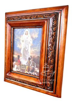 Cuadro Rostro De Jesus Color Nogal Madera De Pino 22x19 Cm Color Nogal
