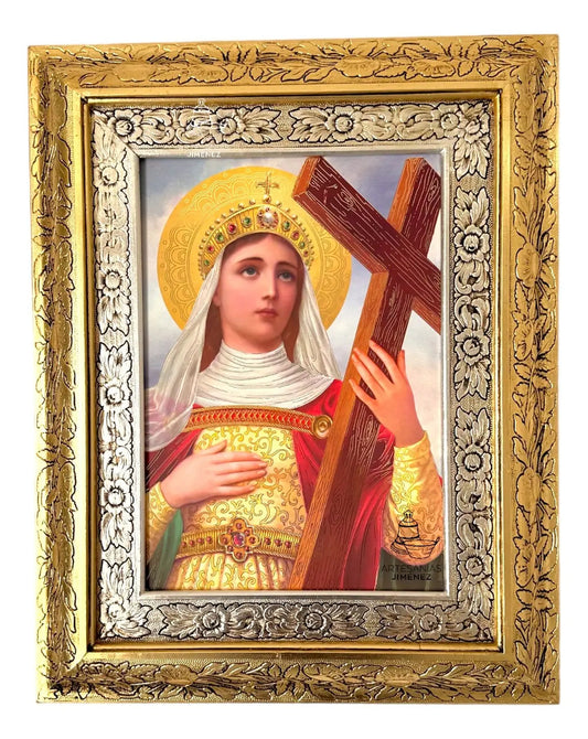 Cuadro de Santa Elena de 60x47 cm, acabado combinado oro y plata, hecho a mano en México