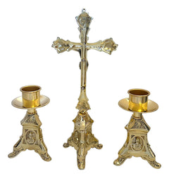 Baroque Altar Candlesticks & Table Cross Set