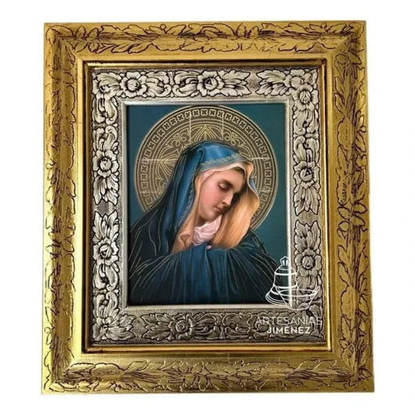 Cuadro de la Virgen de los Dolores con fondo azul, 45x40 cm — segunda vista