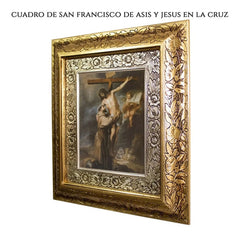 Cuadro San Francisco De Asis Y Jesus En La Cruz 45x40 Cm Combinado Oro Y Plata Oro Y Plata