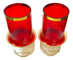 Candeleros De Mesa Para Altar Con Vaso Rojo Piedra Redonda Dorado