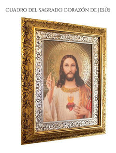 Cuadro Del Sagrado Corazon De Jesus 60x47 Cm Combinado Oro Y Plata Oro Y Plata