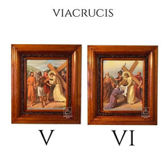 Cuadro Vía Crucis O Viacrucis 40x35 Cm En Madera Nogal Marrón Oscuro