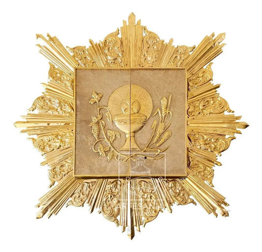 Sagrario grande con expositor y resplandor de 100 cm, con baño de oro, hecho a mano en México