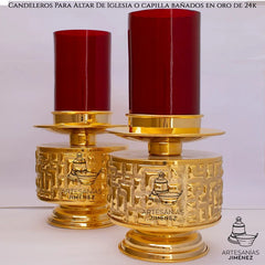 Candeleros Para Altar De Iglesia O Capilla Dorado Portavela Baño De Oro De 24 Quilates