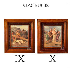 Cuadro Vía Crucis O Viacrucis 40x35 Cm En Madera Nogal Marrón Oscuro