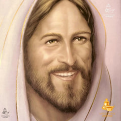 Cuadro Rostro De Jesús Sonriente De 60x47 Cm, Oro Y Plata Con Marco Combinado Oro Plata Oro Plata