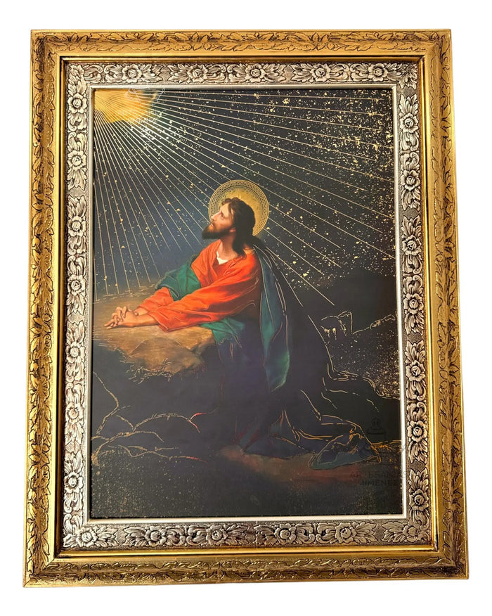 Framed Picture Jesus in Gethsemane 90x70 cm - Gold & Silver