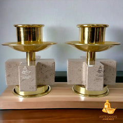 Candeleros De Mesa Para Altar Iglesia Cruz Dorado