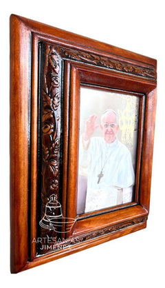 Cuadro Rostro De Jesus Color Nogal Madera De Pino 22x19 Cm Color Nogal