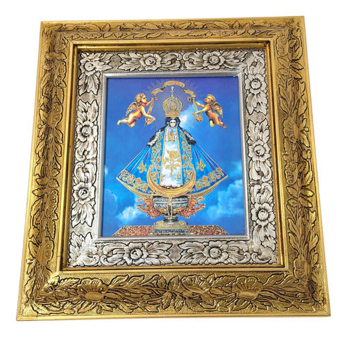Cuadro De Madera 45x40 Cm Virgen San Juan De Los Lagos Oro Y Plata
