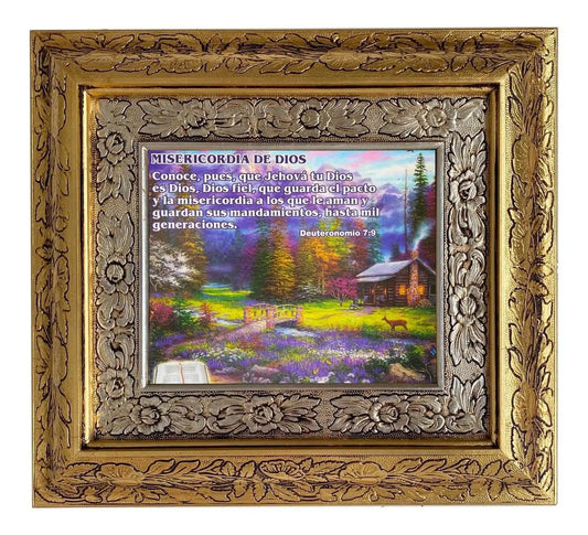 Cuadro con la cita de Deuteronomio 7:9, 45x40 cm, acabado combinado oro y plata