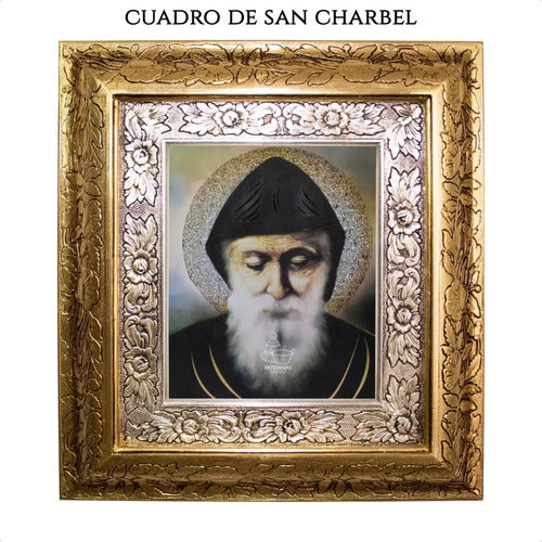 Cuadro San Charbel 45x40 Cm Combinado Oro Y Plata Oro Y Plata
