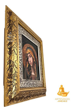 Cuadro Virgen María 45x40 Cm Combinado Oro Y Plata Oro Y Plata
