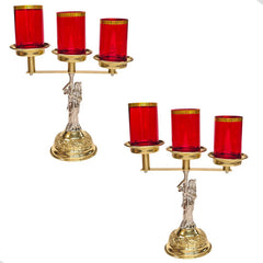 Candeleros De Mesa Para Altar De 3 Luces Corona De Espinas Plateado Con Base De Corona De Espinas Dorada Cincelada