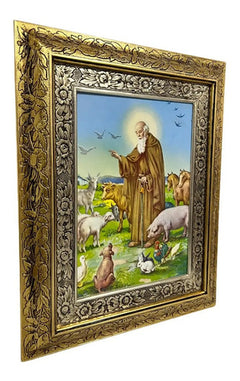 Cuadro De San Antonio Abad 60x47 Cm Combinado Oro Y Plata Oro Y Plata