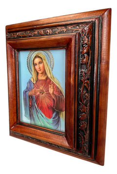 Cuadro Dulce Corazon De Maria Madera De Pino 22x19 Cm Color Nogal