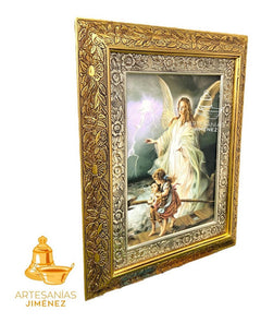 Cuadro Angel De La Guarda 60x47 Cm Combinado Oro Y Plata Oro Y Plata