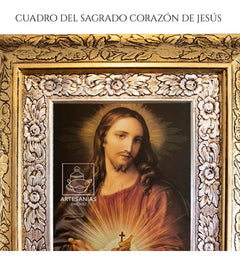 Cuadro Sagrado Corazon De Jesus 45x40 Cm Combinado Oro Y Plata Oro Y Plata