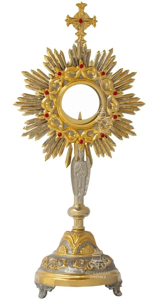 Custodia eucarística tradicional de 67 cm, en latón con baño de oro, hecha a mano en México