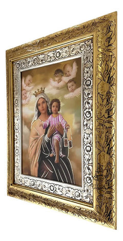 Cuadro Virgen Del Carmen 60x47 Cm Combinado Oro Y Plata Oro Y Plata